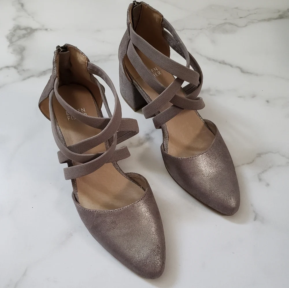 EILEEN-FISHER Juka Pump in Mica Size 7 Sandal Closed Toe Metallic Block